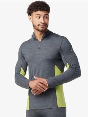 Smartwool Men’s Merino Sport Long Sleeve 150 Gray 1/4 Zip Shirt Pullover Large